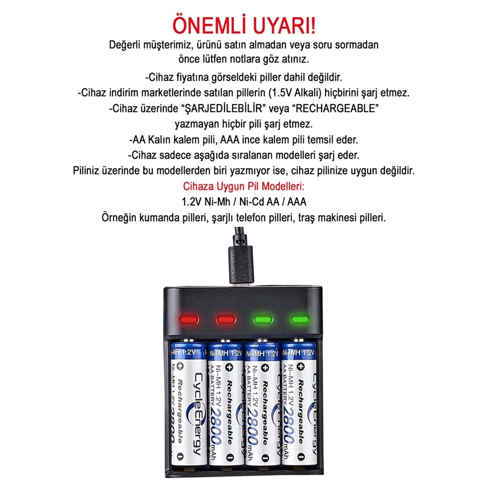 Greentech Pil Şarj Cihazı (Dört Yuvalı) - 1.2V Ni-Mh / Ni-Cd Aa / Aaa / GT-BC07