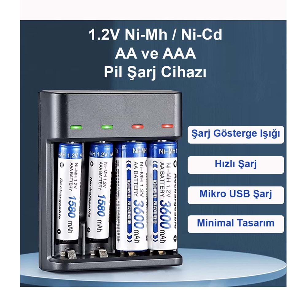 Greentech Pil Şarj Cihazı (Dört Yuvalı) - 1.2V Ni-Mh / Ni-Cd Aa / Aaa / GT-BC07