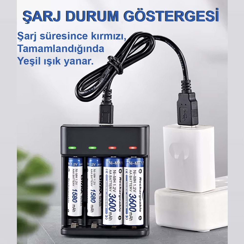 Greentech Pil Şarj Cihazı (Dört Yuvalı) - 1.2V Ni-Mh / Ni-Cd Aa / Aaa / GT-BC07