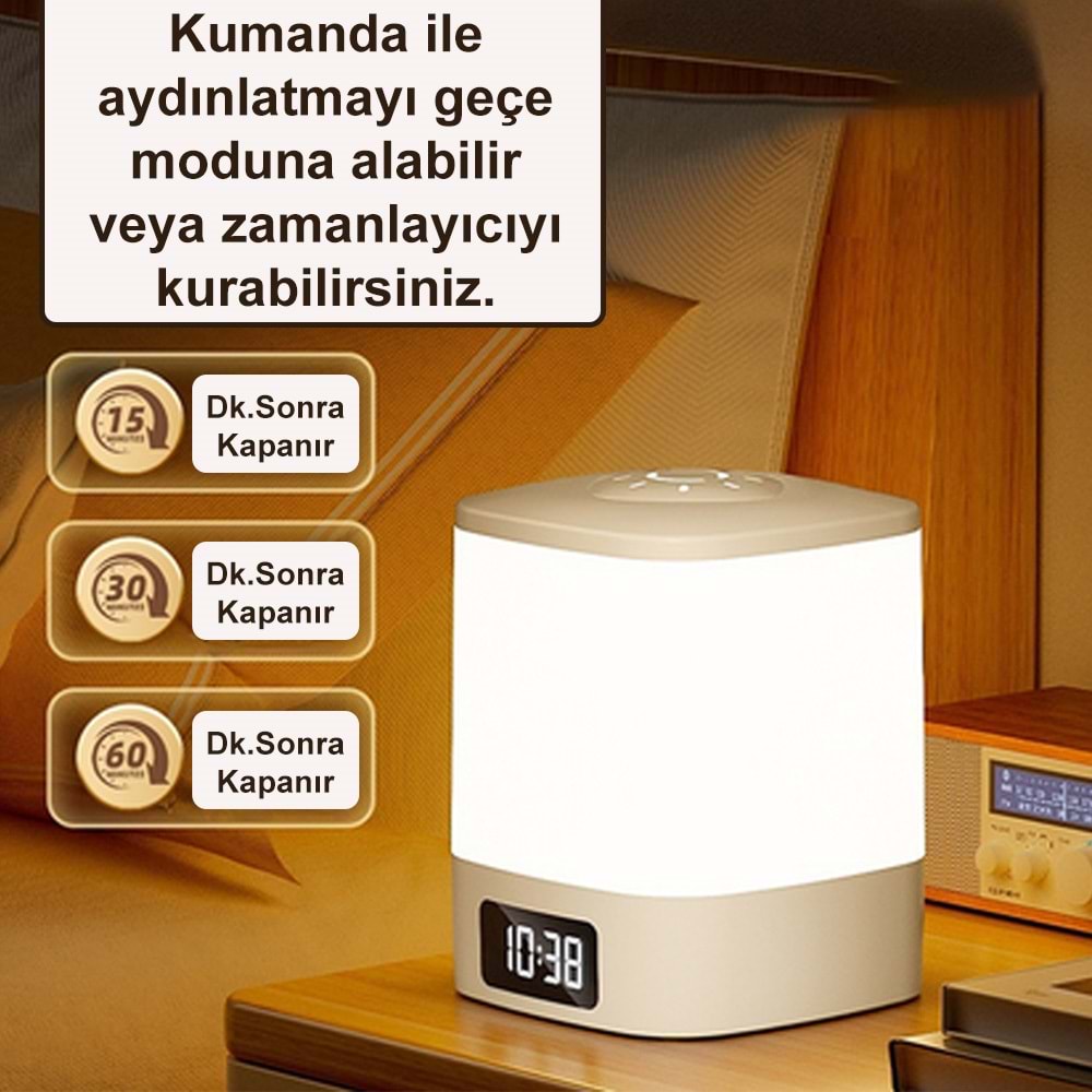 Greentech Şarjlı Saatli Masa ve Gece Lambası / GT-CL10