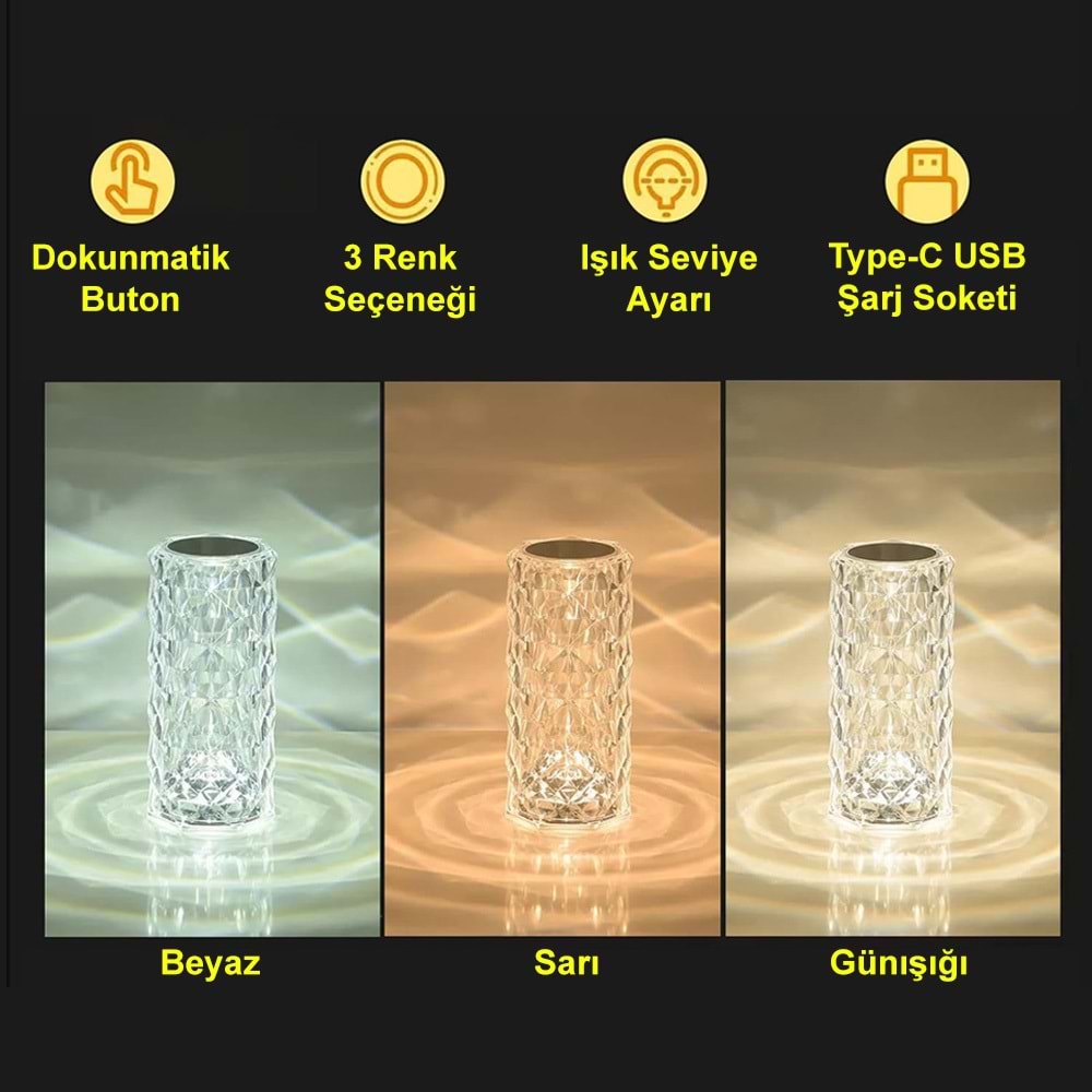 Greentech Dokunmatik 3 Renk USB Kablolu LED Masa Lambası GT-CL15