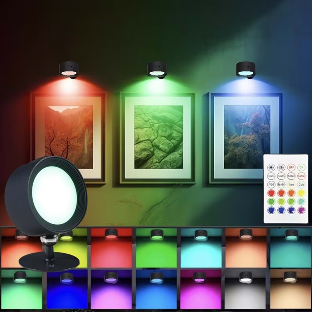 Greentech 14 Renk Dokunmatik 360° Dönebilen Magnetli Şarjlı Led Aplik - 2 Adet / GT-CL21