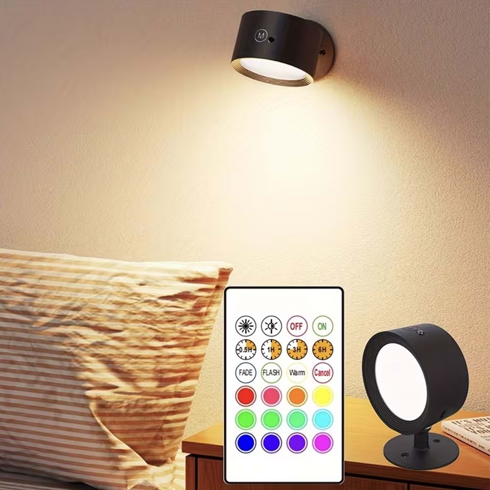 Greentech 14 Renk Dokunmatik 360° Dönebilen Magnetli Şarjlı Led Aplik - 2 Adet / GT-CL21