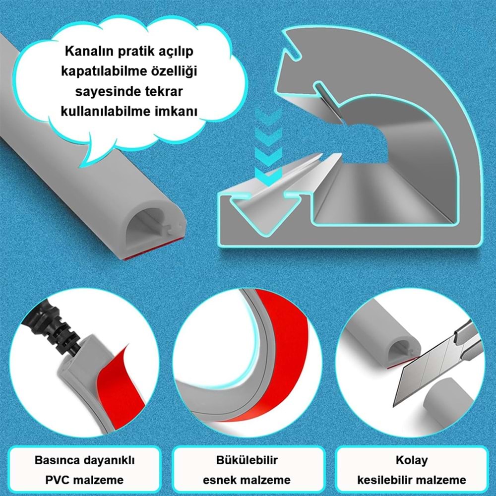 Greentech Esnek Kablo Kanalı Gri / GT-KK02