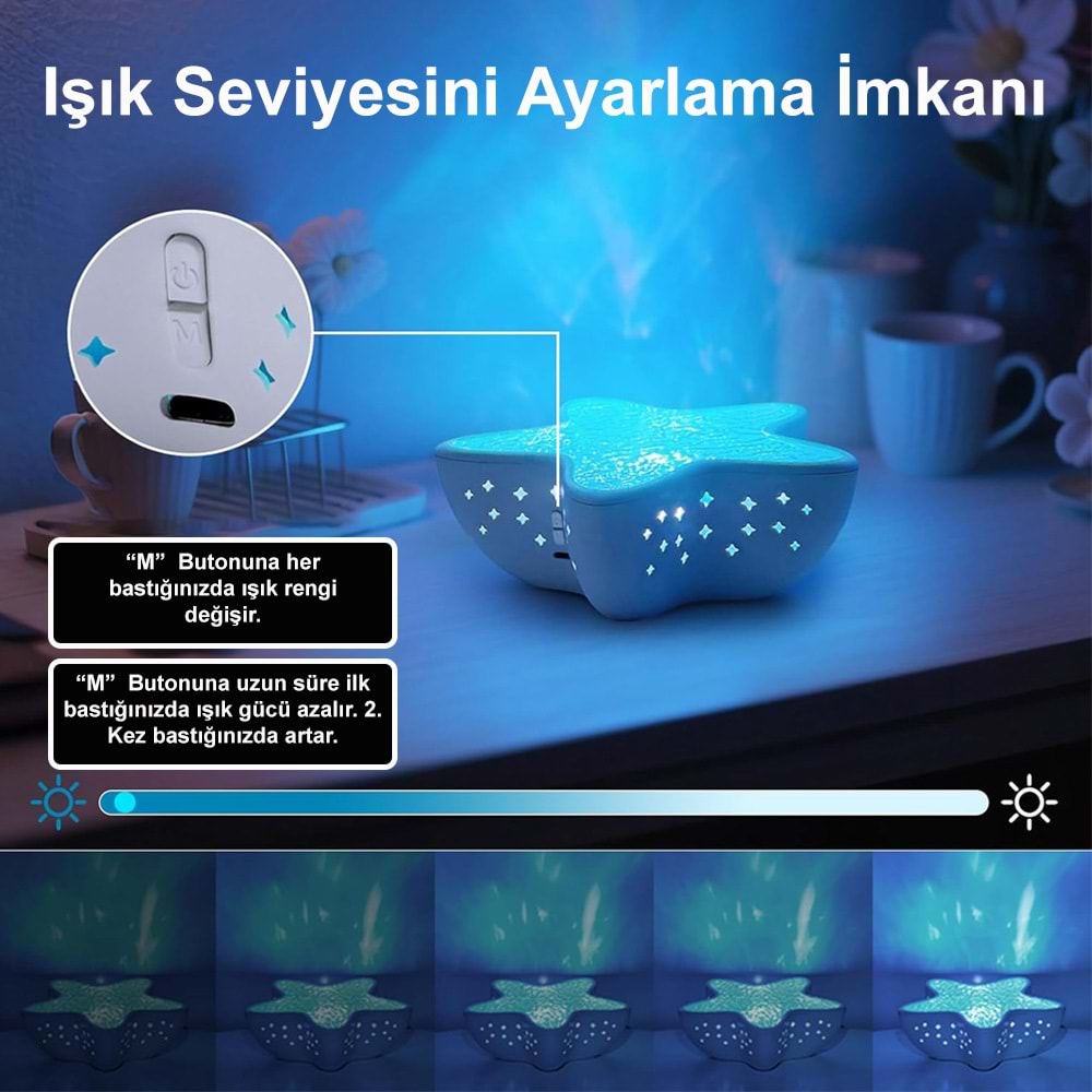 Greentech 7 Renk Şarjlı Deniz Yıldızı Projektör / GT-LP01