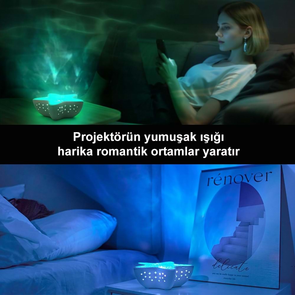 Greentech 7 Renk Şarjlı Deniz Yıldızı Projektör / GT-LP01