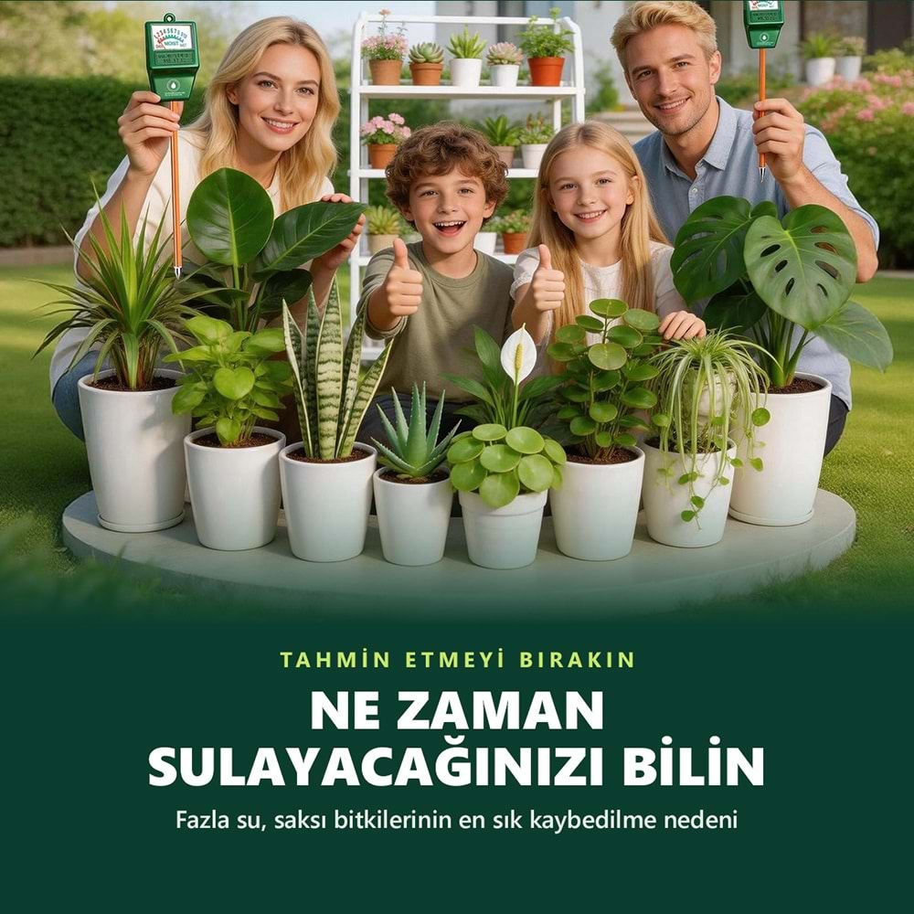 Greentech Toprak Nem Ölçer, Pilsiz Analog Bitki ve Saksı Nem Ölçüm Cihazı, 19,4 cm Metal Prob / GT-MM01