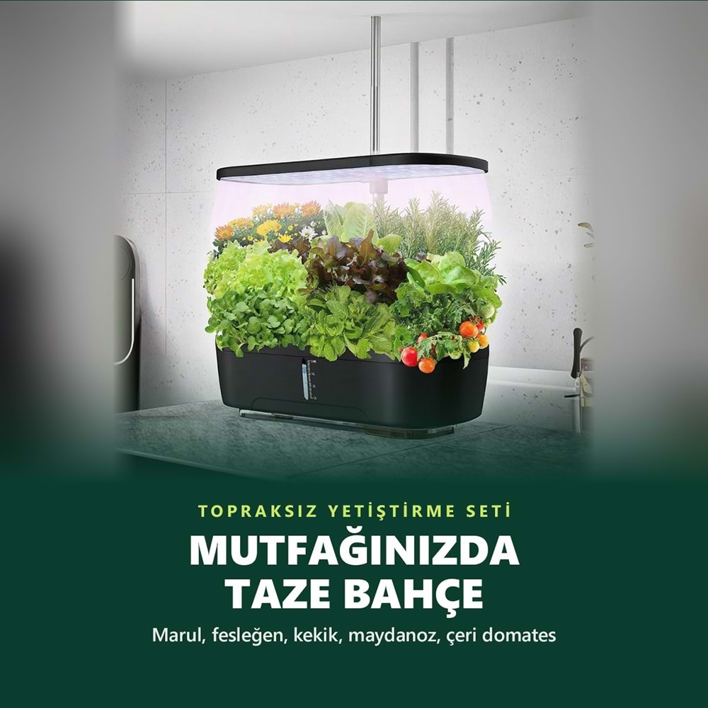 Greentech Hidroponik Topraksız Yetiştirme Seti, 12 Yuvalı, 20 W LED Işıklı, Otomatik Pompalı / GT-PG11S