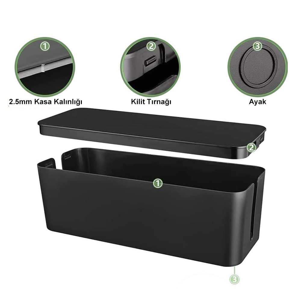 Greentech Kablo Düzenleme Kutusu (Siyah Renk-Büyük Boy) GT-PK06
