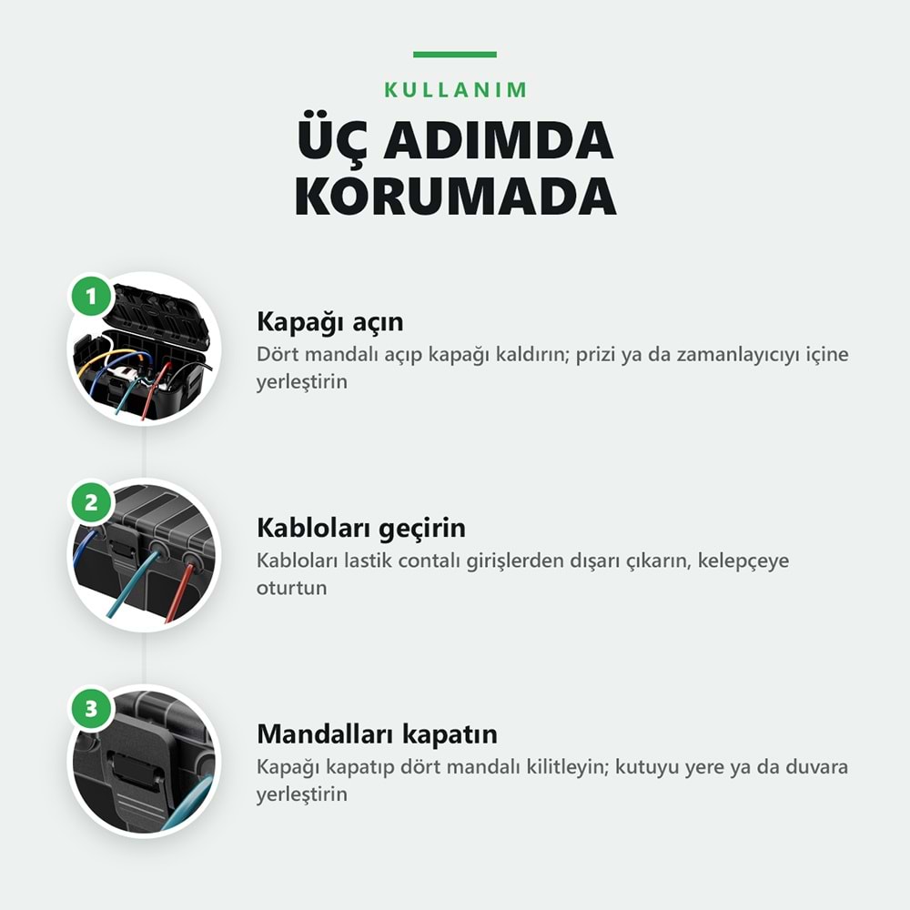 Greentech Dış Mekan Su Geçirmez Priz ve Kablo Bağlantı Kutusu, IP54, 6 Girişli, 32x22x13 cm, Siyah / GT-PK11