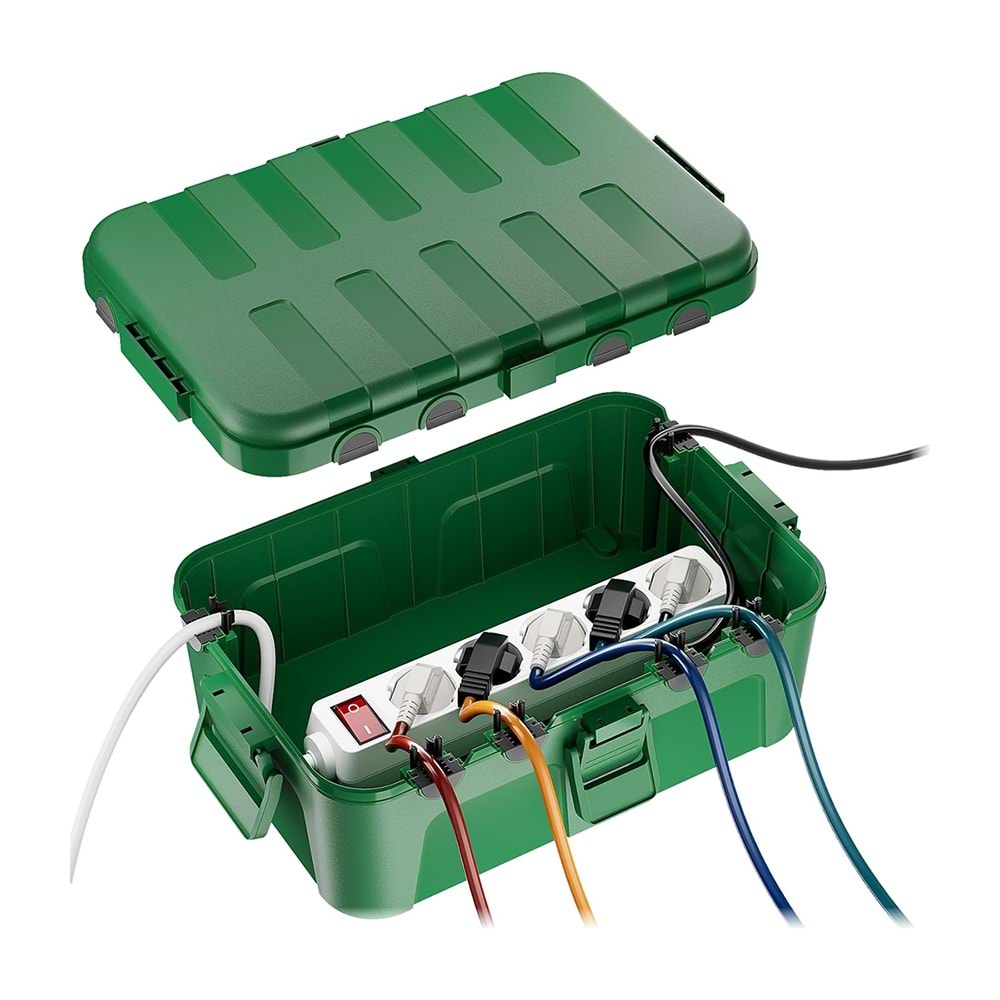 Greentech Dış Mekan Su Geçirmez Priz ve Kablo Bağlantı Kutusu, IP54, 6 Girişli, 32x22x13 cm, Yeşil / GT-PK12