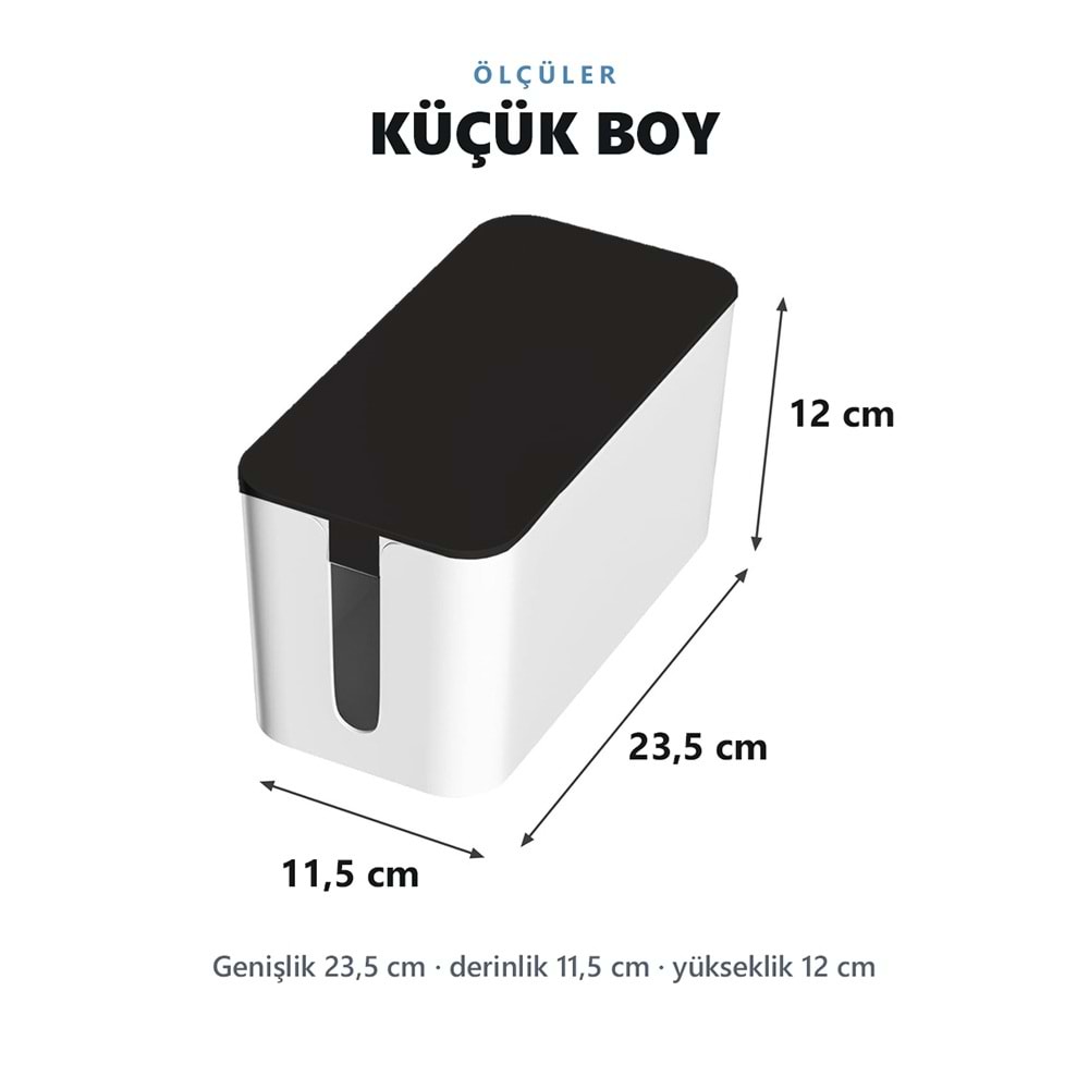 Greentech Kapaklı Kablo Düzenleyici ve Priz Saklama Kutusu, Siyah - Beyaz, Küçük Boy / GT-PK16