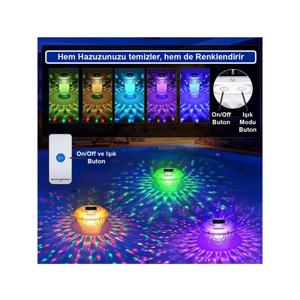 Greentech Güneş Enerjili, Klor Hazneli, Kumandalı Havuz LED Aydınlatma 1 Adet/GT-PL01