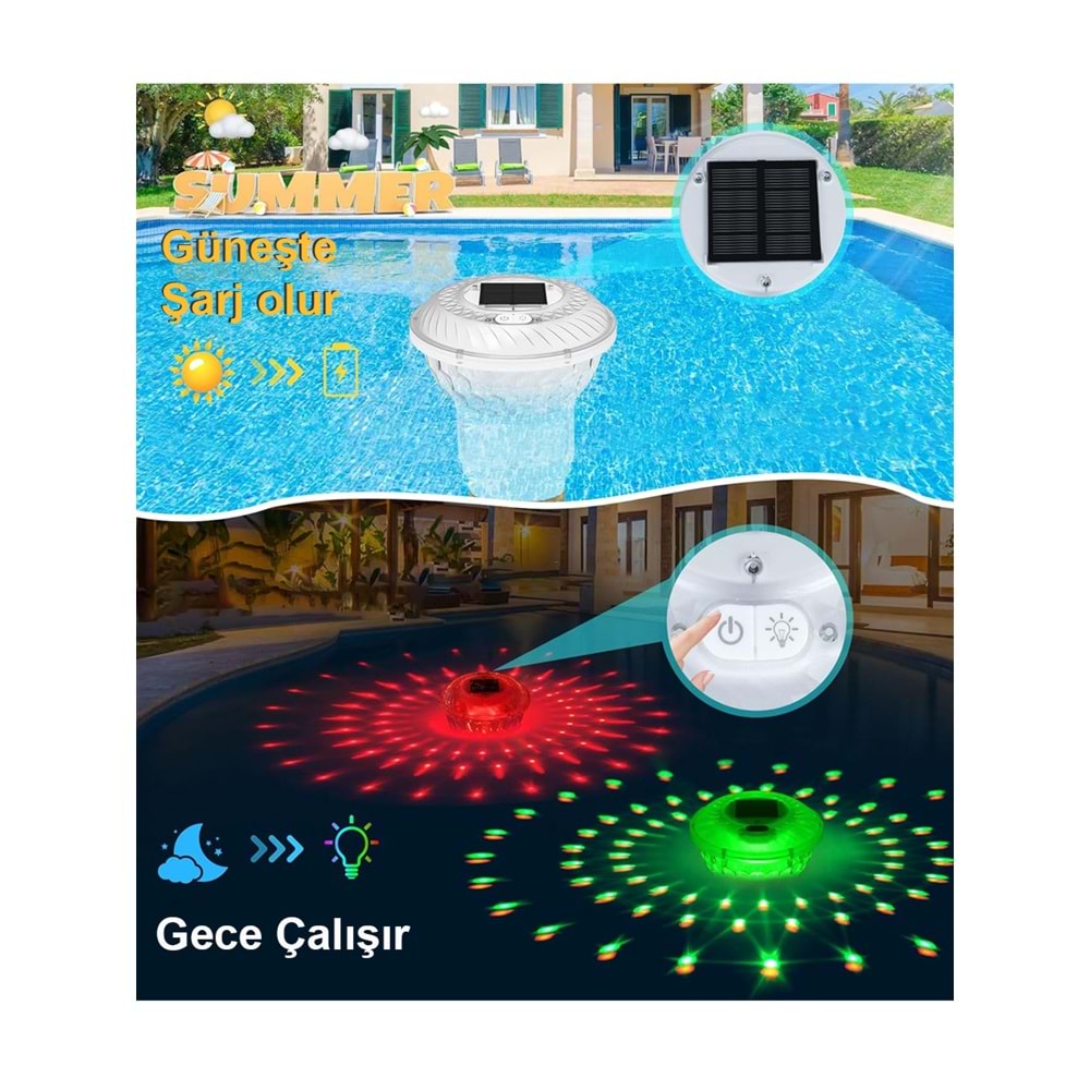 Greentech Güneş Enerjili, Klor Hazneli, Kumandalı Havuz LED Aydınlatma 1 Adet/GT-PL01