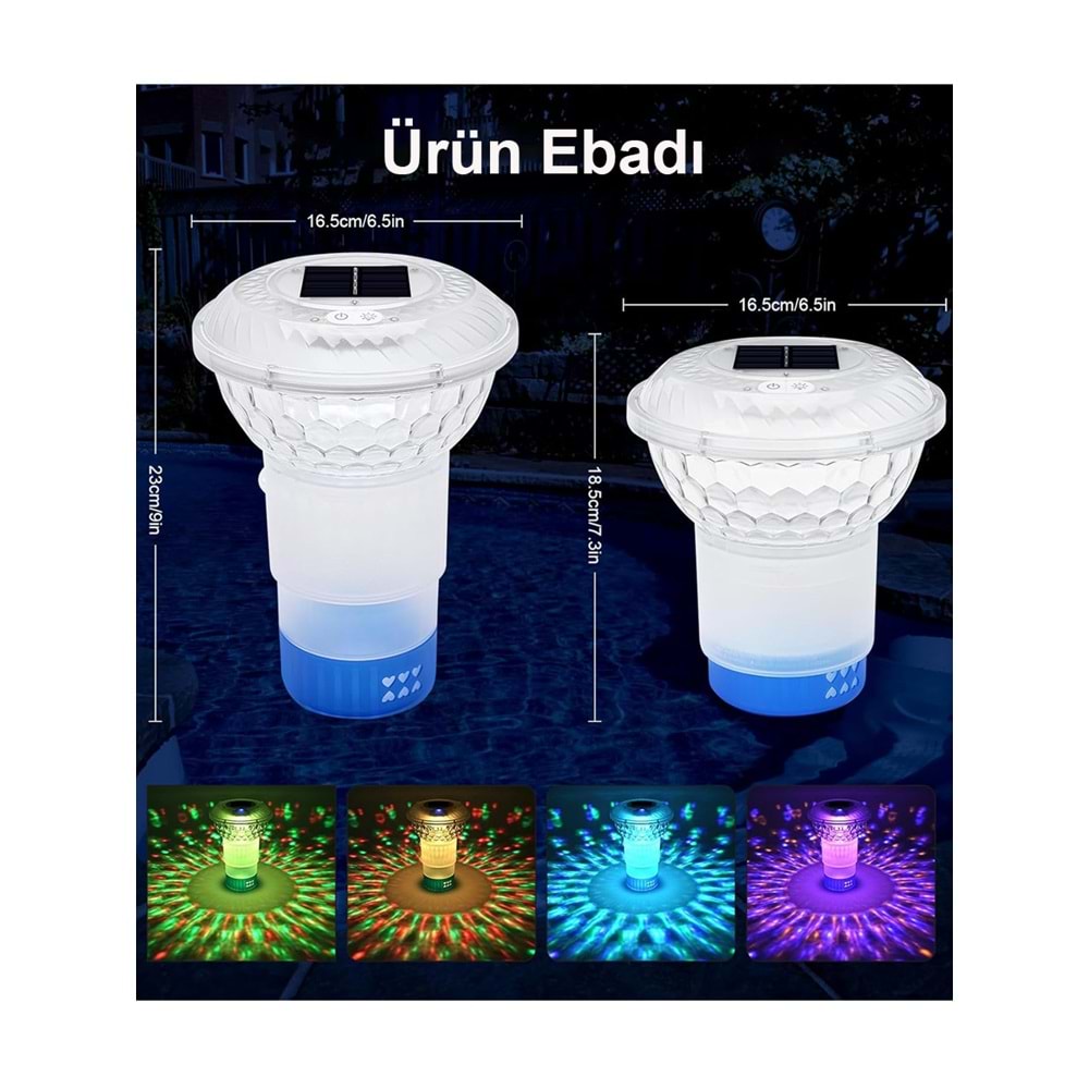 Greentech Güneş Enerjili, Klor Hazneli, Kumandalı Havuz LED Aydınlatma 1 Adet/GT-PL01