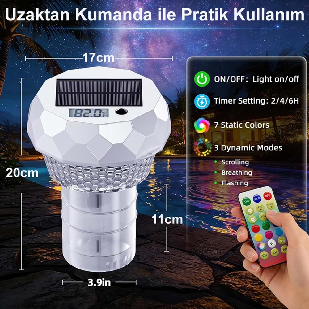 Greentech Güneş Enerjili Kumandalı Havuz LED Aydınlatma 1 ADET/GT-PL04