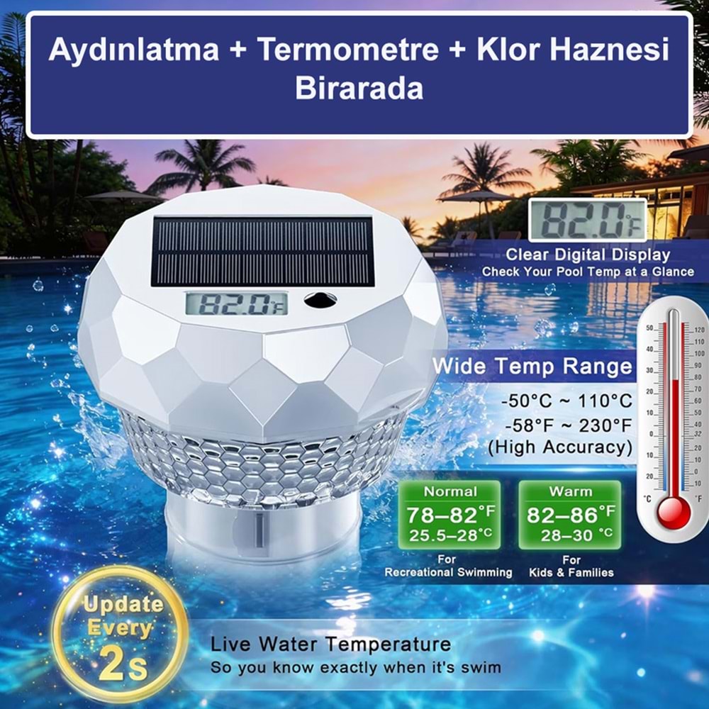 Greentech Güneş Enerjili Kumandalı Havuz LED Aydınlatma 1 ADET/GT-PL04
