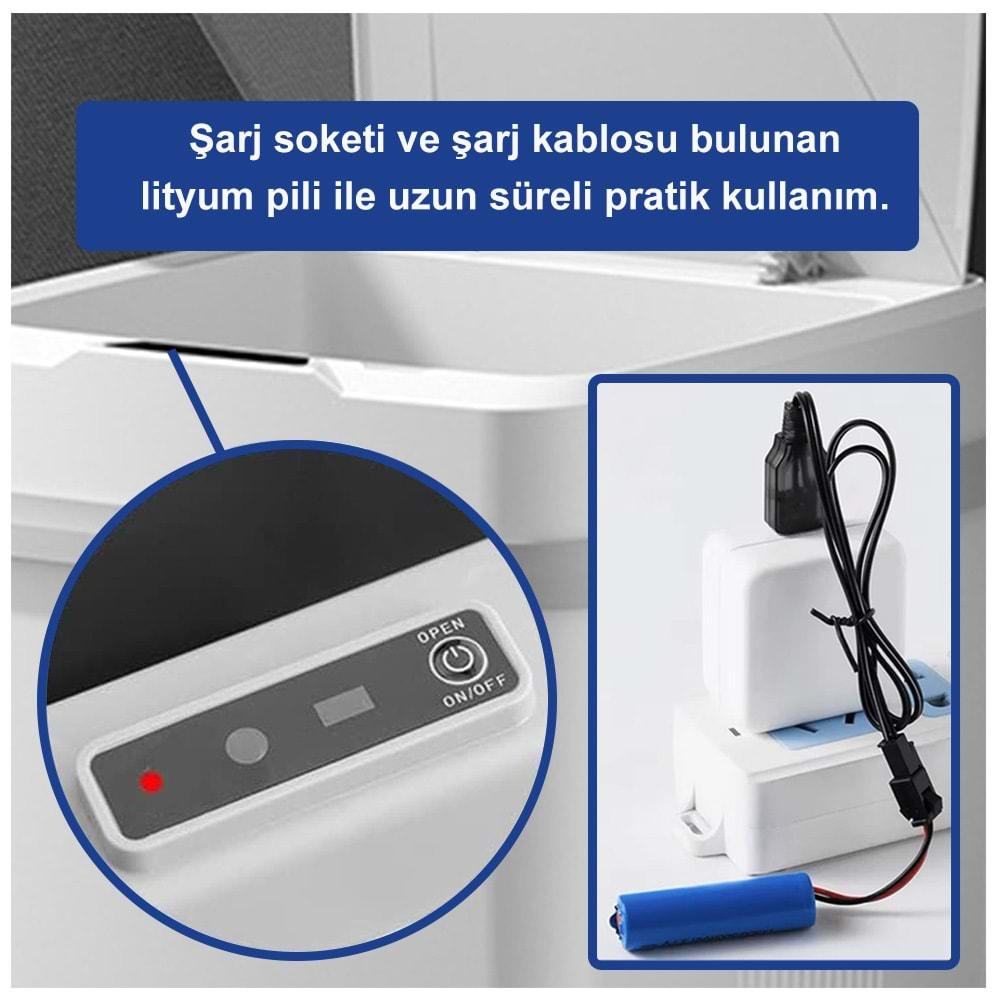 Greentech Sensörlü 12 Litre Çöp Kovası (Şarj Edilebilir Lityum Pilli) / GT-SC01