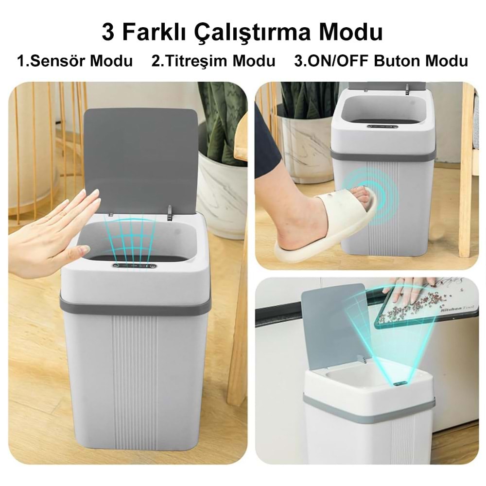 Greentech Sensörlü 12 Litre Çöp Kovası (Şarj Edilebilir Lityum Pilli) / GT-SC01