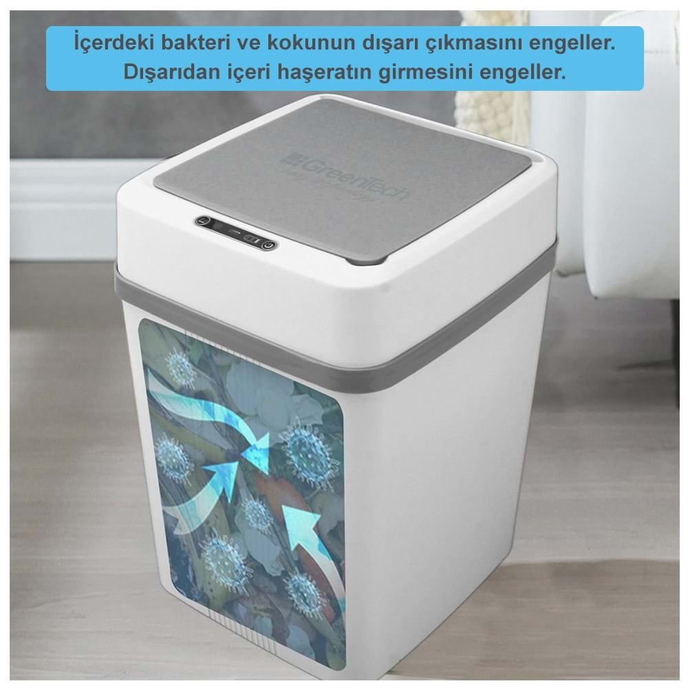Greentech Sensörlü 12 Litre Çöp Kovası (Şarj Edilebilir Lityum Pilli) / GT-SC01