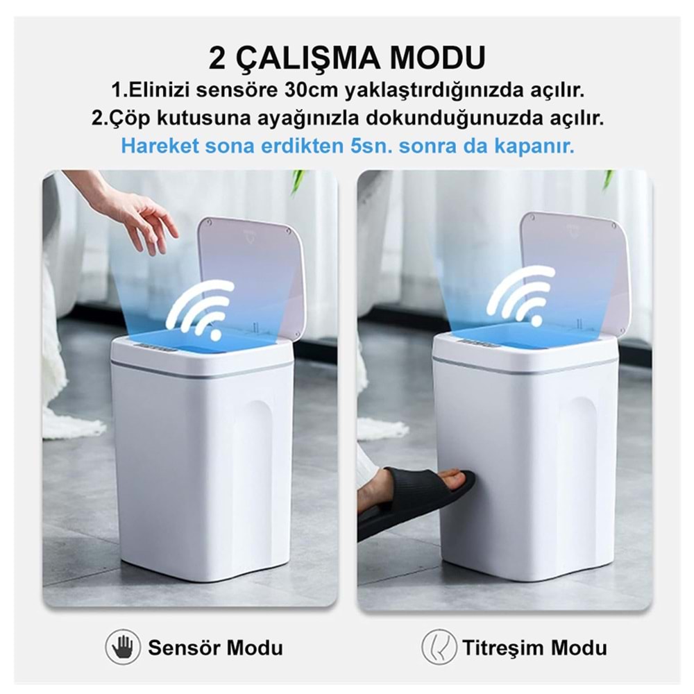 Greentech Sensörlü 16 Litre Çöp Kovası (Şarj Edilebilir Lityum Pilli) / GT-SC03