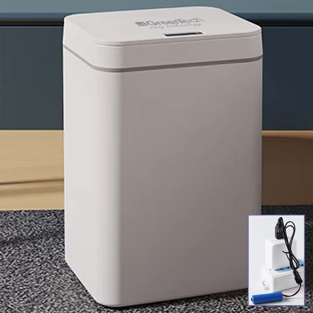 Greentech Sensörlü 16 Litre Çöp Kovası (Şarj Edilebilir Lityum Pilli) / GT-SC03 TEŞHİR BEYAZ