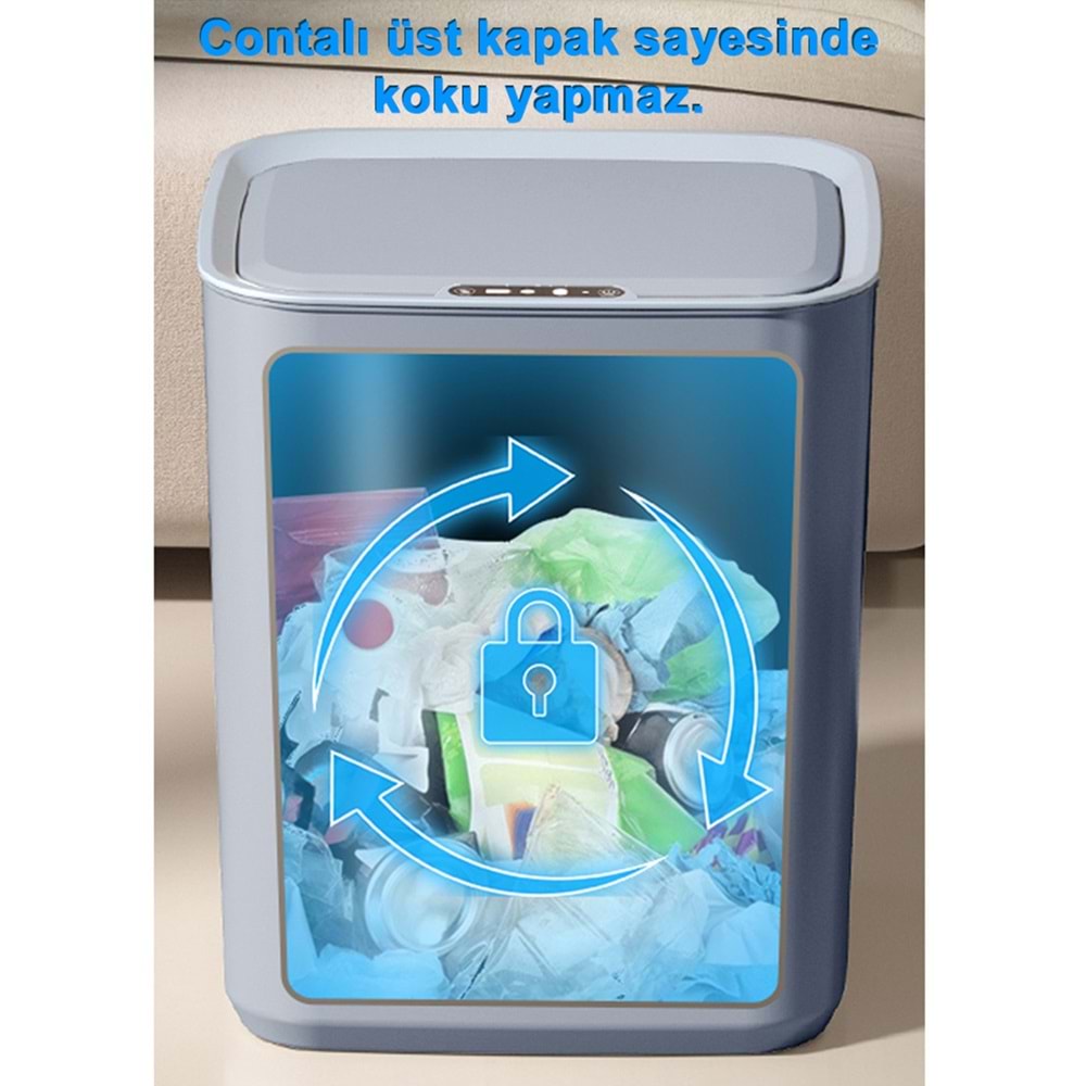Greentech Sensörlü 22 Litre Çöp Kovası (Şarj Edilebilir Lityum Pilli) / GT-SC05