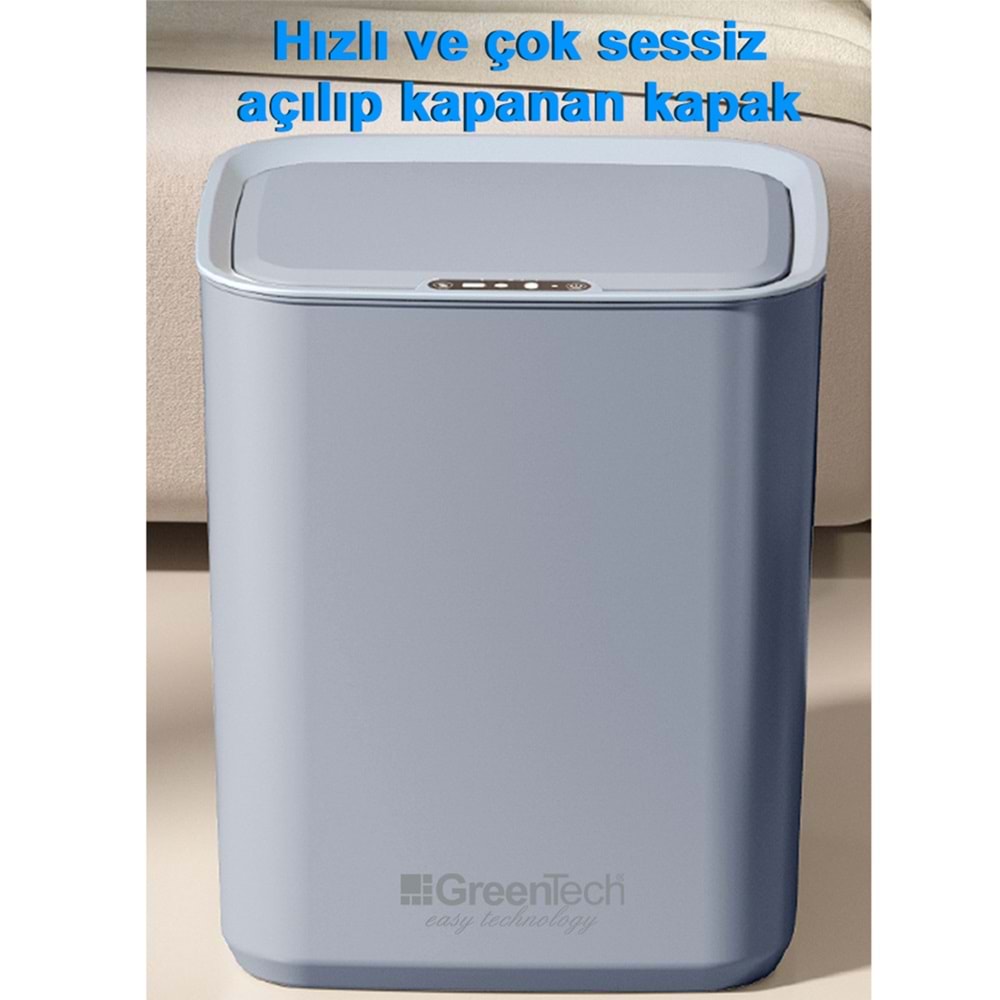 Greentech Sensörlü Şarjlı 22 Litre Çöp Kovası (Şarj Edilebilir Lityum Pilli) / GT-SC05K