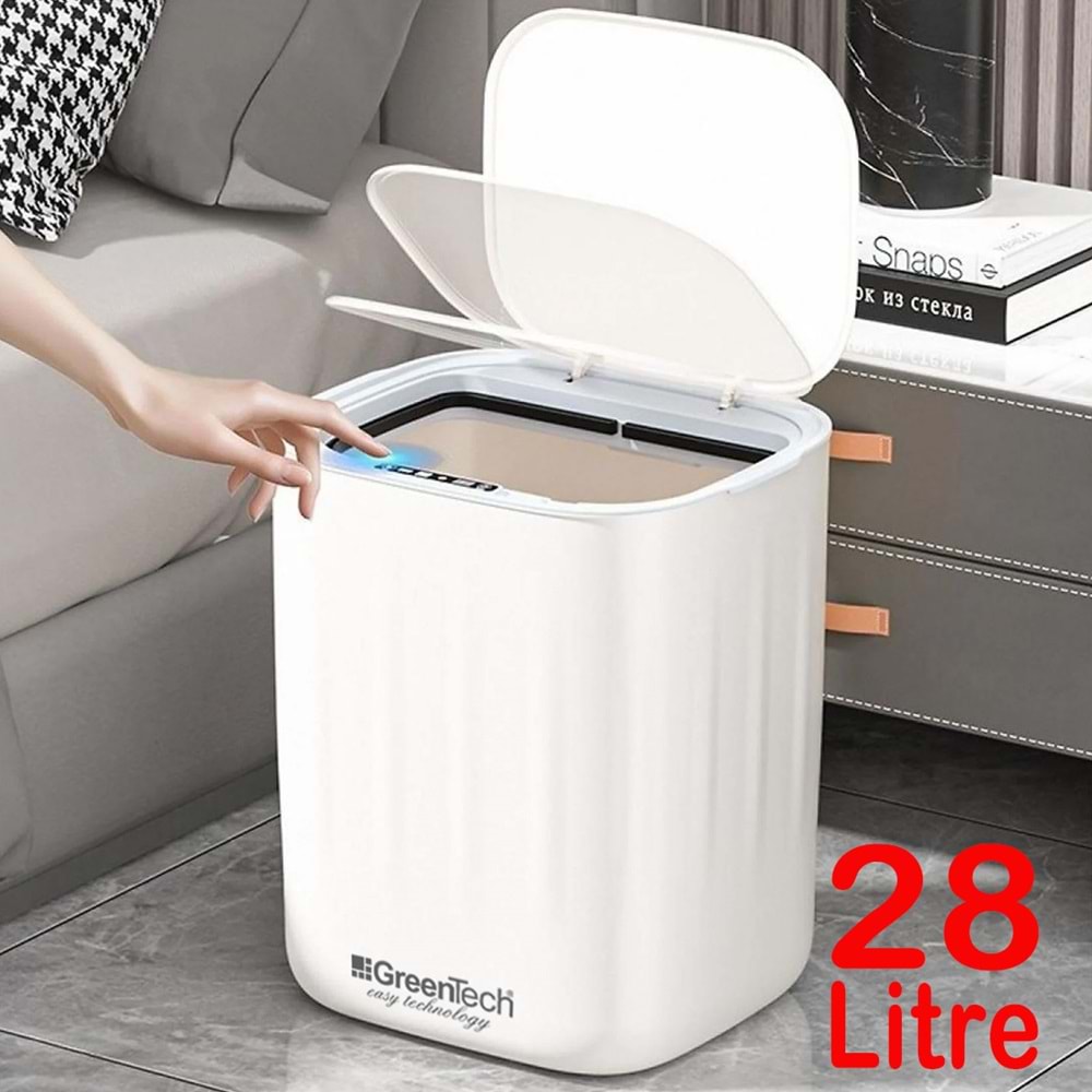 Greentech Sensörlü 28 Litre Çöp Kovası (Şarj Edilebilir Lityum Pilli) / GT-SC07B