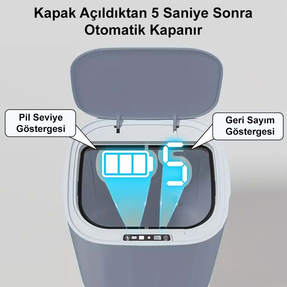 Greentech Sensörlü 28 Litre Çöp Kovası (Şarj Edilebilir Lityum Pilli) / GT-SC07B