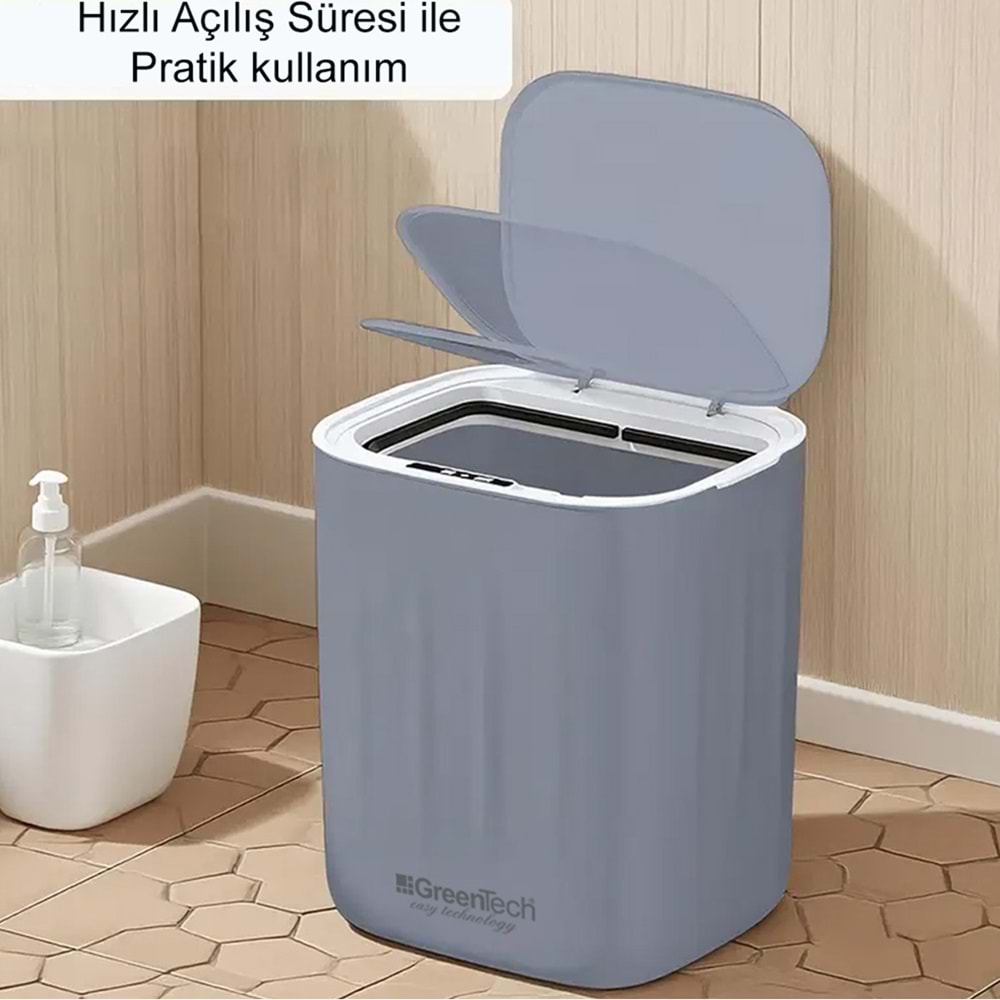 Greentech Sensörlü 28 Litre Çöp Kovası ) / GT-SC07 GRİ - TEŞHİR