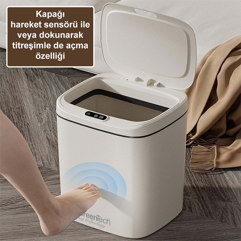 Greentech Sensörlü Şarjlı 16 Litre Çöp Kovası / GT-SC13