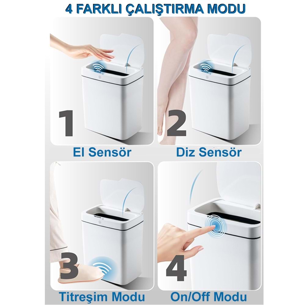 Greentech Sensörlü 18 Litre Çöp Kovası (Şarj Edilebilir Lityum Pilli) / GT-SC15