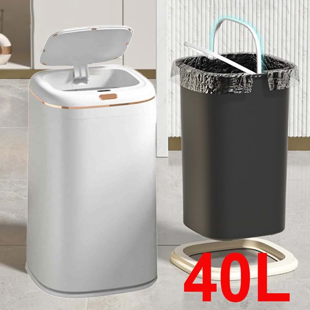 Greentech Sensörlü 40 Litre Çöp Kovası Şarj Edilebilir Lityum Pilli Beyaz / GT-SC21B