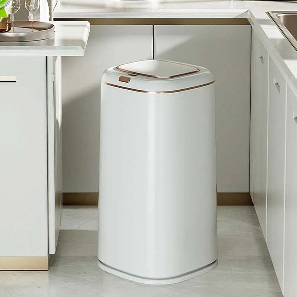 Greentech Sensörlü 40 Litre Çöp Kovası Şarj Edilebilir Lityum Pilli Beyaz / GT-SC21B
