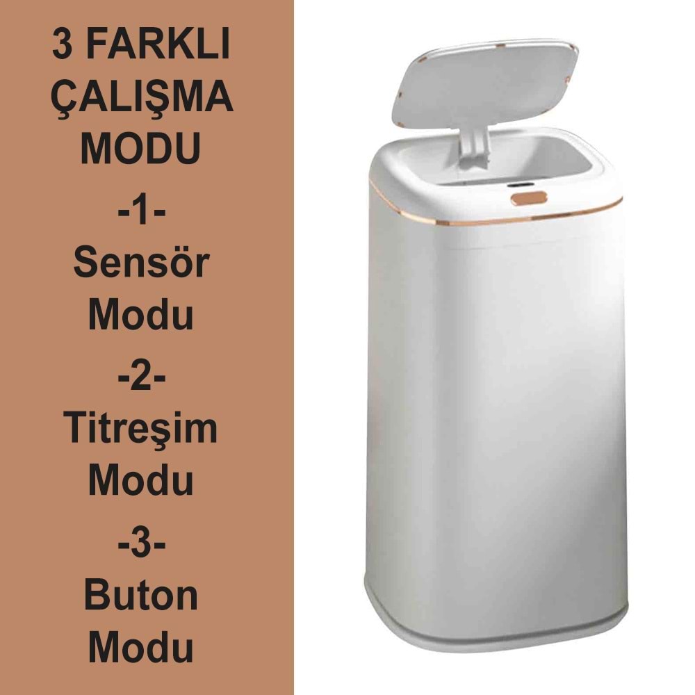 Greentech Sensörlü 40 Litre Çöp Kovası Şarj Edilebilir Lityum Pilli Beyaz / GT-SC21B