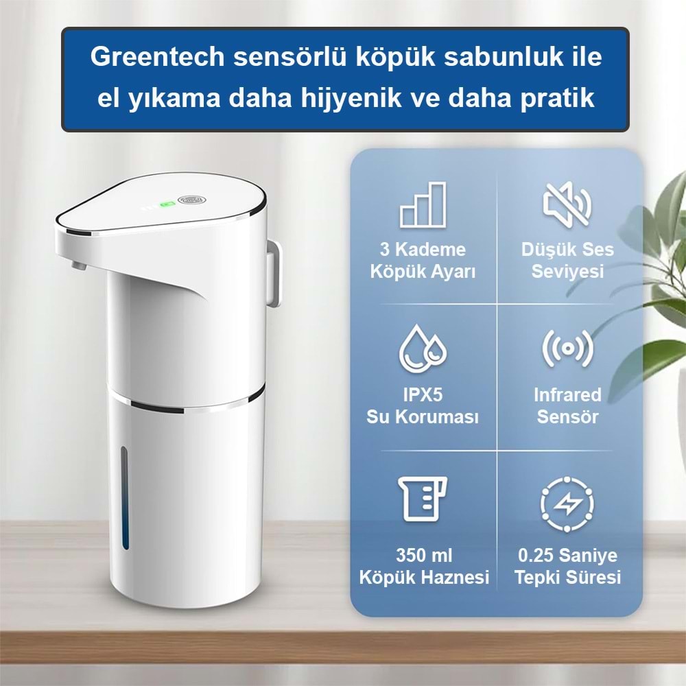 Greentech Sensörlü USB Şarjlı Köpük Sabunluk / GT-SD01