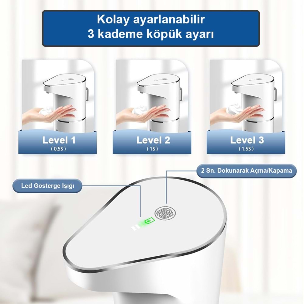 Greentech Sensörlü USB Şarjlı Köpük Sabunluk / GT-SD01