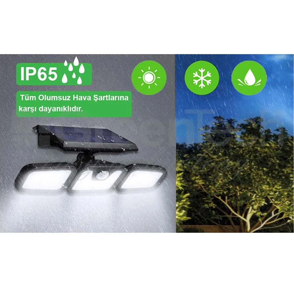 Greentech Güneş Enerjili Hareket Sensörlü 3 Taraflı Led Aydınlatma / GT-SL07