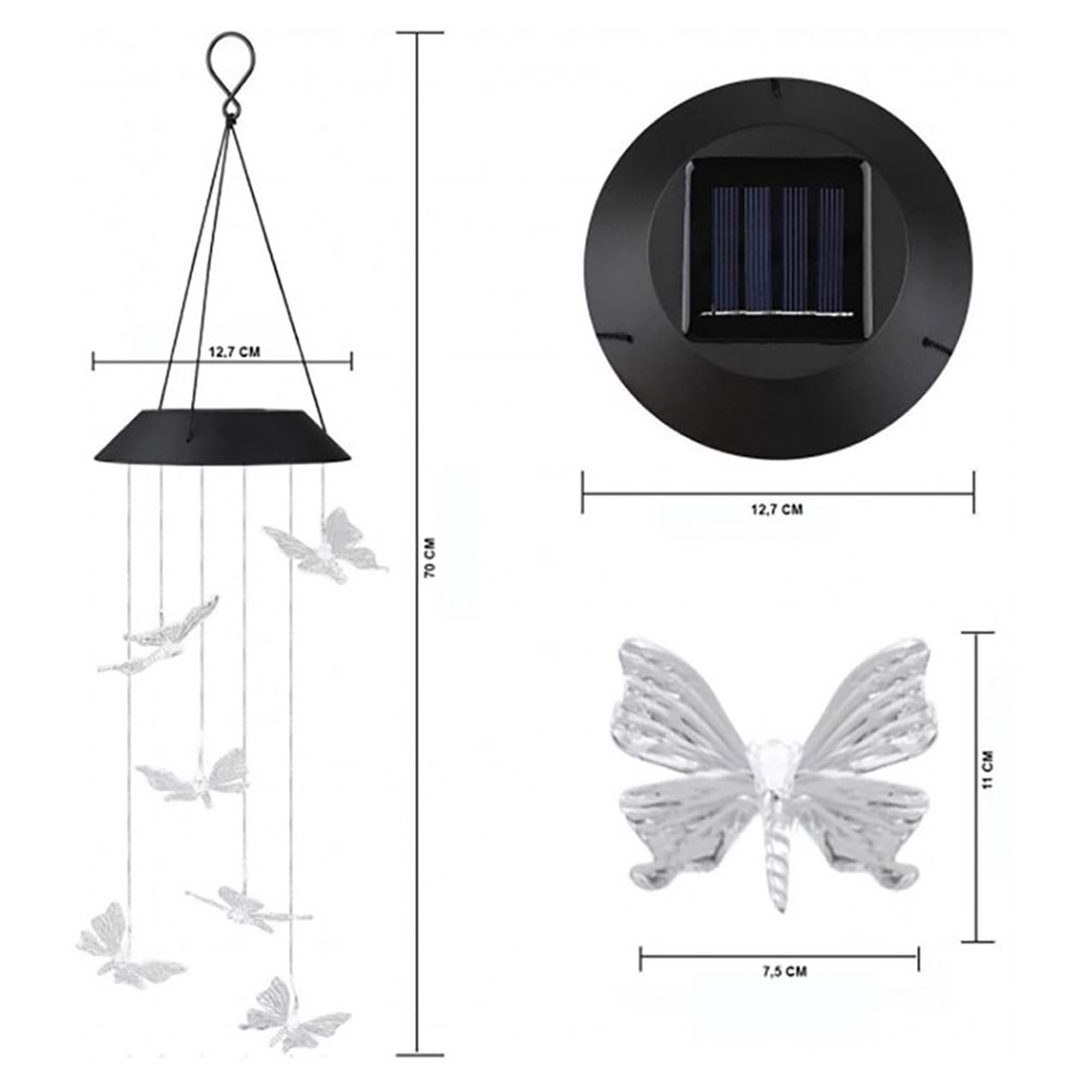 Greentech Güneş Enerjili Renk Geçişli Kristal Kelebek Aydınlatma / GT-SL08