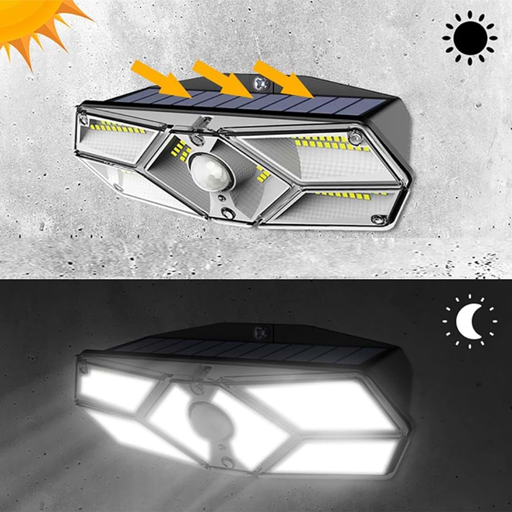 Greentech Güneş Enerjili Hareket Sensörlü, 6 Taraflı 104 Led Aydınlatma / GT-SL13-2 Adet