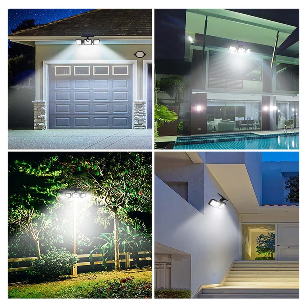 Greentech Güneş Enerjili Hareket Sensörlü, 3 Taraflı 171 Cob Led Aydınlatma / GT-SL15