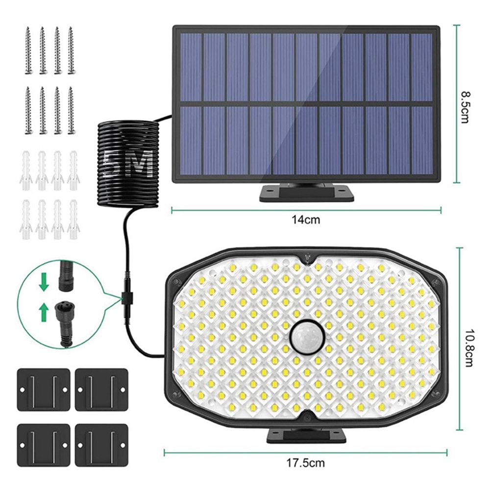 Greentech Güneş Enerjili Hareket Sensörlü, 146 Boncuk led Aydınlatma / GT-SL17