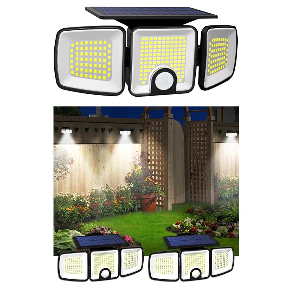 Greentech Güneş Enerjili 223 COB Ledli, Hareket Sensörlü, 3 Taraflı Aydınlatma / GT-SL25