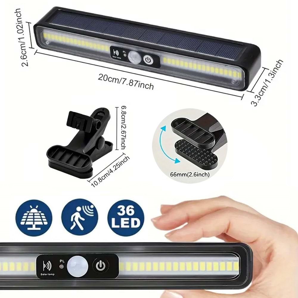 Greentech Güneş Enerjili Hareket Sensörlü Mandallı LED Aydınlatma / GT-SL29