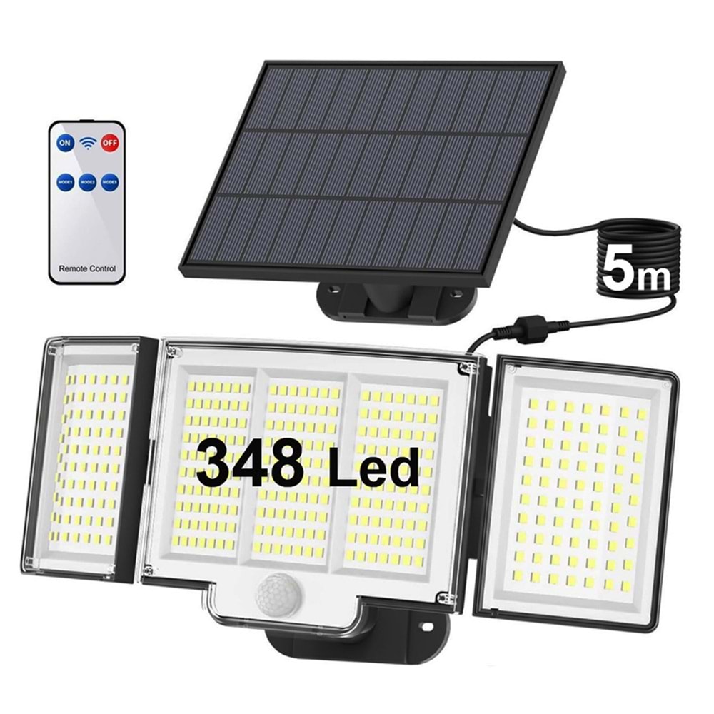 Greentech 348 Ledli, Güneş Enerjili, Hareket Sensörlü, 3 Taraflı Aydınlatma / GT-SL30