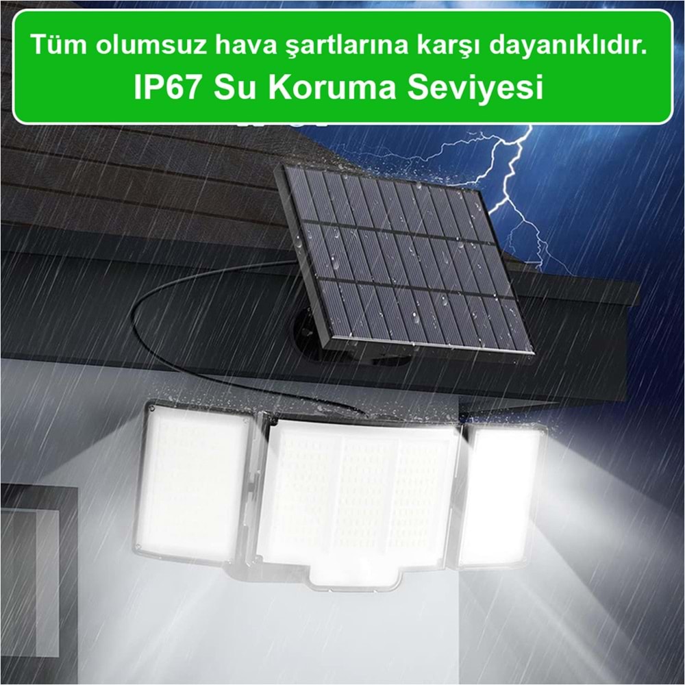 Greentech 348 Ledli, Güneş Enerjili, Hareket Sensörlü, 3 Taraflı Aydınlatma / GT-SL30