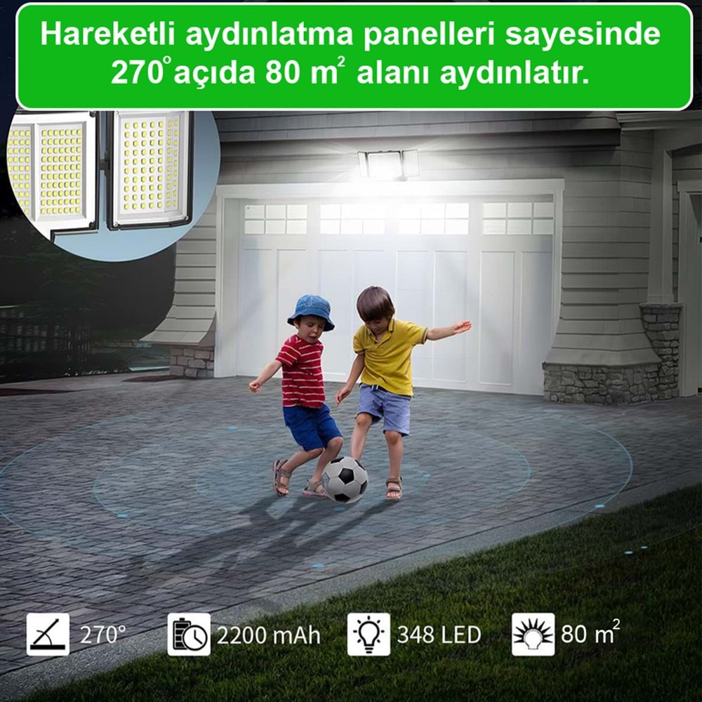 Greentech 348 Ledli, Güneş Enerjili, Hareket Sensörlü, 3 Taraflı Aydınlatma / GT-SL30