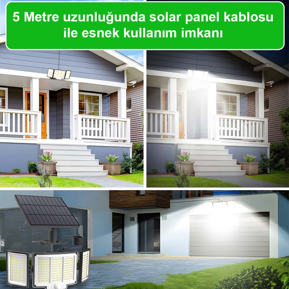 Greentech 348 Ledli, Güneş Enerjili, Hareket Sensörlü, 3 Taraflı Aydınlatma / GT-SL30
