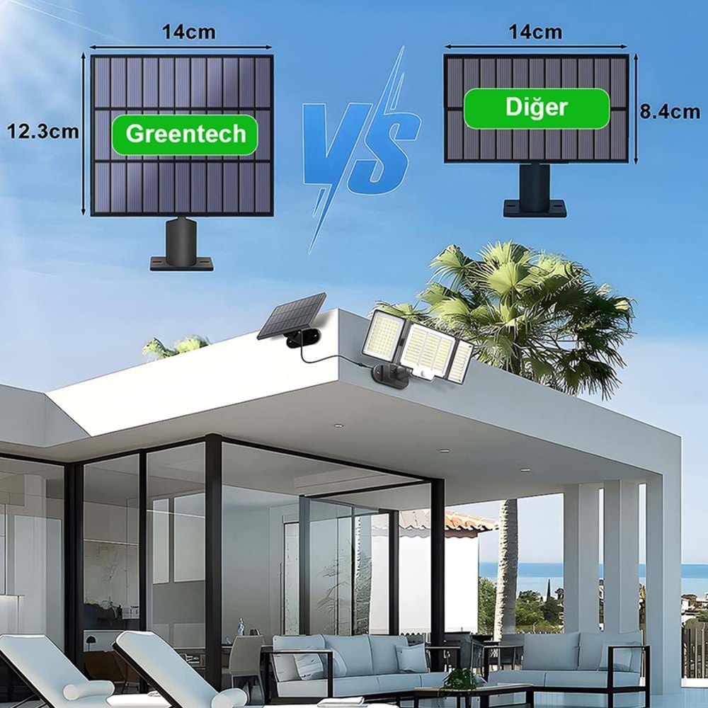Greentech 348 Ledli, Güneş Enerjili, Hareket Sensörlü, 3 Taraflı Aydınlatma / GT-SL30